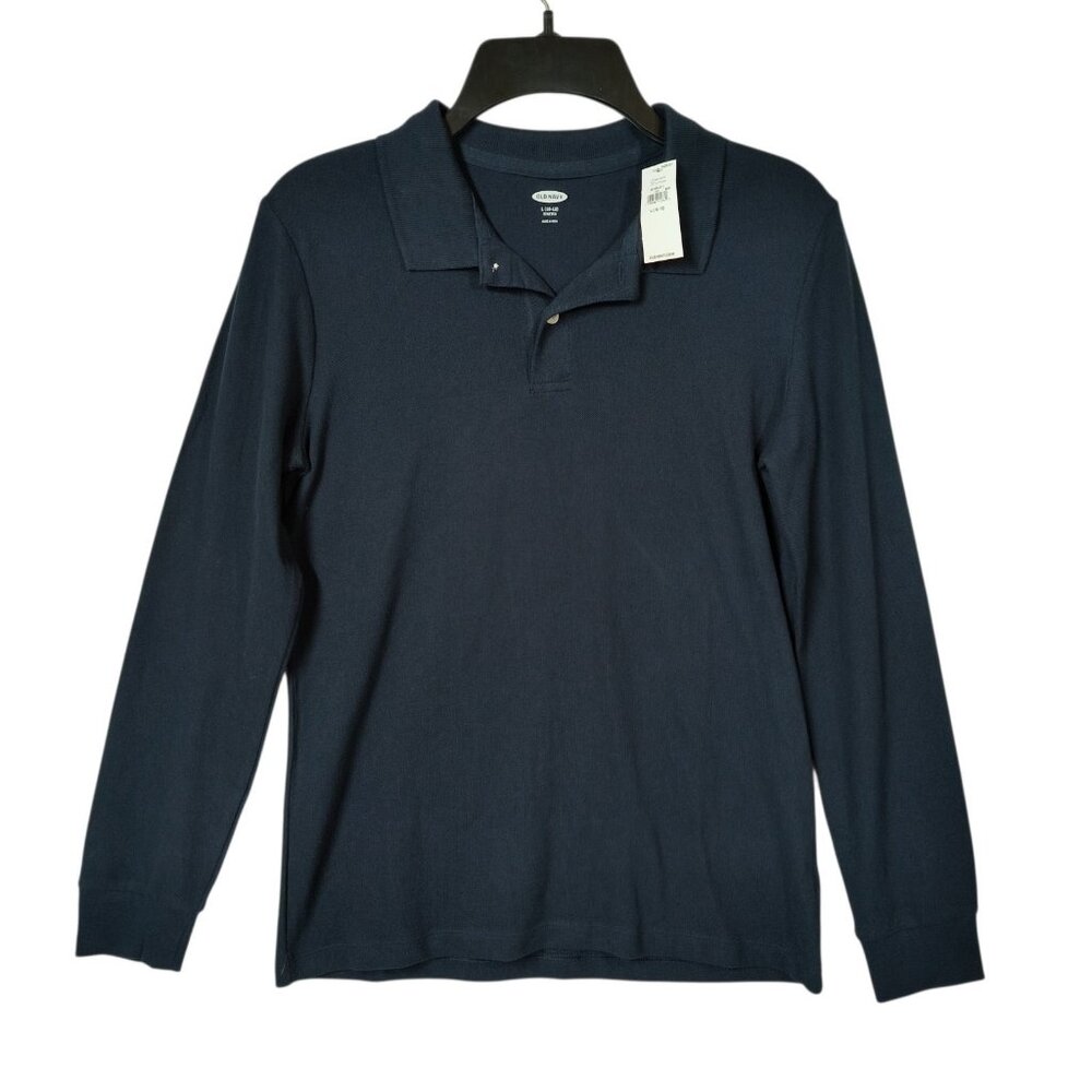 Old Navy Long Sleeve Polo Shirt Solid Navy School Uniform Boys Kids Large 10-12